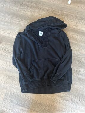 aerie Black Scoop-Neck Hoodie Sweater